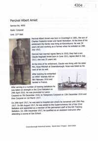Article, Greensborough Historical Society et al, Percival Albert Amiet, 1914-1918