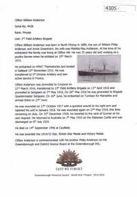 Article, Greensborough Historical Society et al, Clifton William Anderson, 1914-1918
