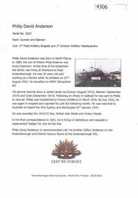 Article, Greensborough Historical Society et al, Philip David  Anderson, 1914-1918