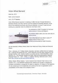 Article, Greensborough Historical Society et al, Victor Alfred Barnard, 1914-1918
