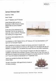 Article, Greensborough Historical Society et al, James Richard Bell, 1914-1918