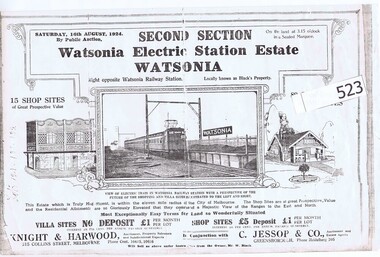 Advertising Leaflet, Knight & Harwood, Electric Station Estate, Second Section, Watsonia, 16/08/1924