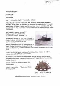 Article, Greensborough Historical Society et al, William Bryant, 1914-1918