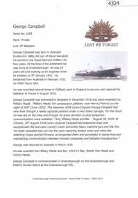 Article, Greensborough Historical Society et al, George Campbell, 1914-1918