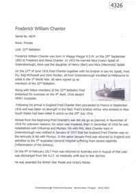 Article, Greensborough Historical Society et al, Frederick William Chanter, 1914-1918