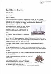 Article, Greensborough Historical Society et al, Donald Stewart Chapman, 1914-1918