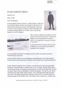 Article, Greensborough Historical Society et al, Ernest Frederick Clayton, 1914-1918