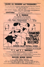 Magazine - Digital Image, Diamond Valley Football League Record 20th July 1963, 20/07/1963