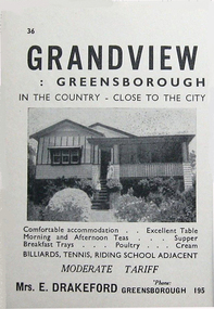 Advertisement - Digital Image, Grandview: Drakeford's Boarding House, 1940c