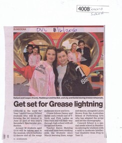 Newspaper Clipping, Get set for Grease lightning [Concord School Bu5027], 08/06/2016