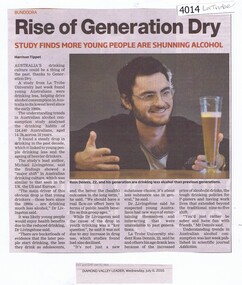 Newspaper Clipping, Diamond Valley Leader, Rise of Generation Dry, 06/07/2016