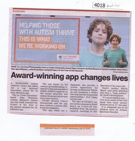 Newspaper Clipping, Diamond Valley Leader, Award-winning app changes lives, 13/07/2016