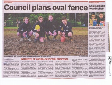Newspaper Clipping, Diamond Valley Leader, Council plans oval fence; and, Enjoy a laugh to aid school, 20/07/2016
