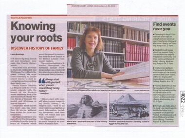 Newspaper Clipping, Diamond Valley Leader, Knowing your roots, 20/07/2016