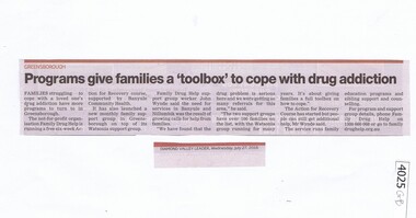 Newspaper Clipping, Diamond Valley Leader, Programs give families a 'toolbox' to cope with drug addiction, 27/07/2016