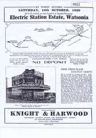 Advertising Leaflet, Electric Station Estate; Watsonia; Saturday 16th October 1926, 16/10/1926