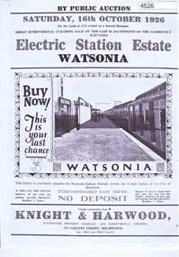 Advertising Leaflet, Electric Station Estate; Watsonia; Saturday 16th October 1926, 16/10/1926