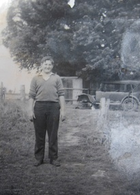Photograph - Digital Image, Eric Barclay at front of the Bell home 1954, 1954_