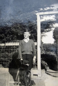 Photograph - Digital Image, Eric Barclay with Sandy the dog,1947, 1947_