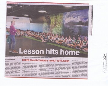 Newspaper Clipping, Diamond Valley Leader, Lesson hits home, 03/08/2016