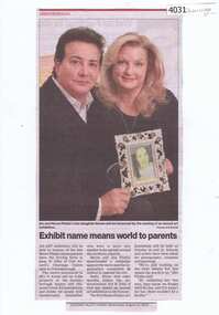 Newspaper Clipping, Exhibit name means world to parents, 10/08/2016