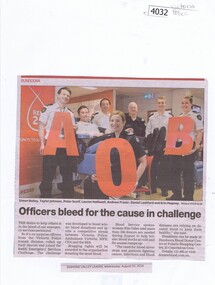 Newspaper Clipping, Diamond Valley Leader, Officers bleed for the cause in challenge, 10/08/2016
