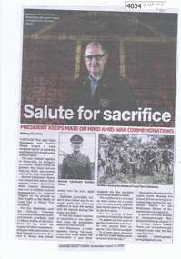 Newspaper Clipping, Diamond Valley Leader, Salute for sacrifice, 10/08/2016