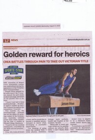 Newspaper Clipping, Diamond Valley Leader, Golden reward for heroics, 17/08/2016