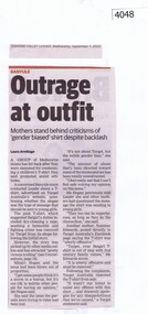 Newspaper Clipping, Diamond Valley Leader, Outrage at outfit, 07/09/2016