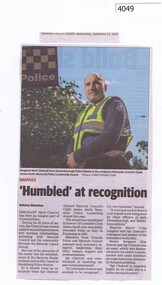 Newspaper Clipping, Diamond Valley Leader, 'Humbled' at recognition, 14/09/2016