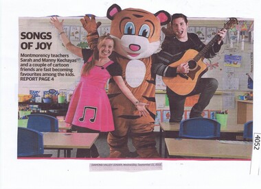 Newspaper Clipping, Diamond Valley Leader, Songs of joy; and, Cartoon duo hit a chord, 21/09/2016