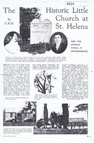 Article - Article, Journal, Women's World, Historic little church at St Helena, and the woman whom it commemorates; by C. K-H, 01/07/1934