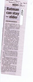 Newspaper - Newspaper clipping, Herald Sun, Batman can stay - elder, by John Masanauskas, 20/02/2017