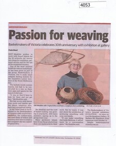 Newspaper Clipping, Diamond Valley Leader, Passion for weaving, 21/09/2016