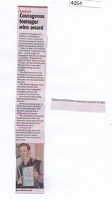 Newspaper Clipping, Courageous teenager wins award, 21/09/2016