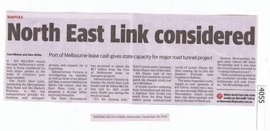 Newspaper Clipping, Diamond Valley Leader, North East Link considered, 28/09/2016