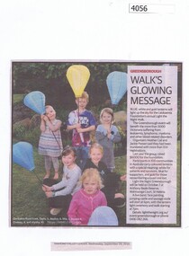 Newspaper Clipping, Diamond Valley Leader, Walk's glowing message, 28/09/2016