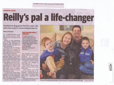 Newspaper Clipping, Diamond Valley Leader, Reilly's pal a life-changer, 05/10/2016