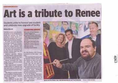 Newspaper Clipping, Art is a tribute to Renee, 19/10/2016