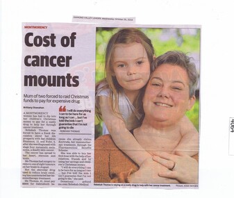 Newspaper Clipping, Diamond Valley Leader, Cost of cancer mounts, 26/10/2016