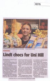 Newspaper Clipping, Diamond Valley Leader, Lindt chocs for Uni Hill, 02/11/2016