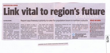 Newspaper Clipping, Diamond Valley Leader, Link vital to region's future, 09/11/2016