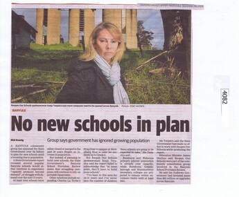 Newspaper Clipping, Diamond Valley Leader, No new schools in plan, 16/11/2016