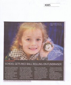 Newspaper Clipping, Diamond Valley Leader, School gets rice ball rolling on fundraiser [Mo4112], 30/11/2016