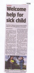 Newspaper Clipping, Diamond Valley Leader, Welcome help for sick child, 30/11/2016