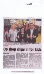 Newspaper Clipping, Diamond Valley Leader, Op shop chips in for kids, 30/11/2016