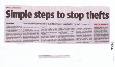 Newspaper Clipping, Diamond Valley Leader, Simple steps to stop thefts, 21/12/2016