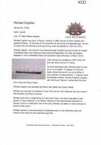 Article, Greensborough Historical Society et al, Michael Coghlan, 1914-1918