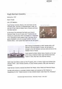 Article, Greensborough Historical Society et al, Hugh Norman Coventry, 1914-1918