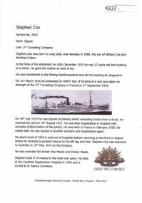 Article, Greensborough Historical Society et al, Stephen Cox, 1914-1918